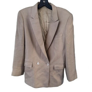 Adagio Women’s Double Breasted Blazer Wool & Silk Size 8 Tan